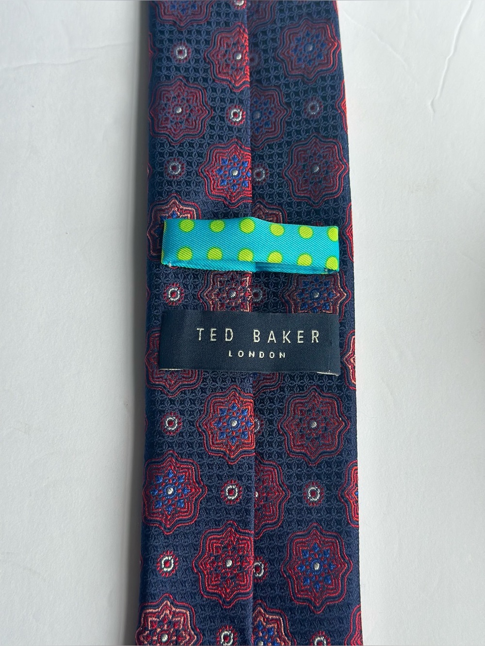 Ted Baker London Silk Tie Navy Blue Red Geometric Medallion Men's Necktie